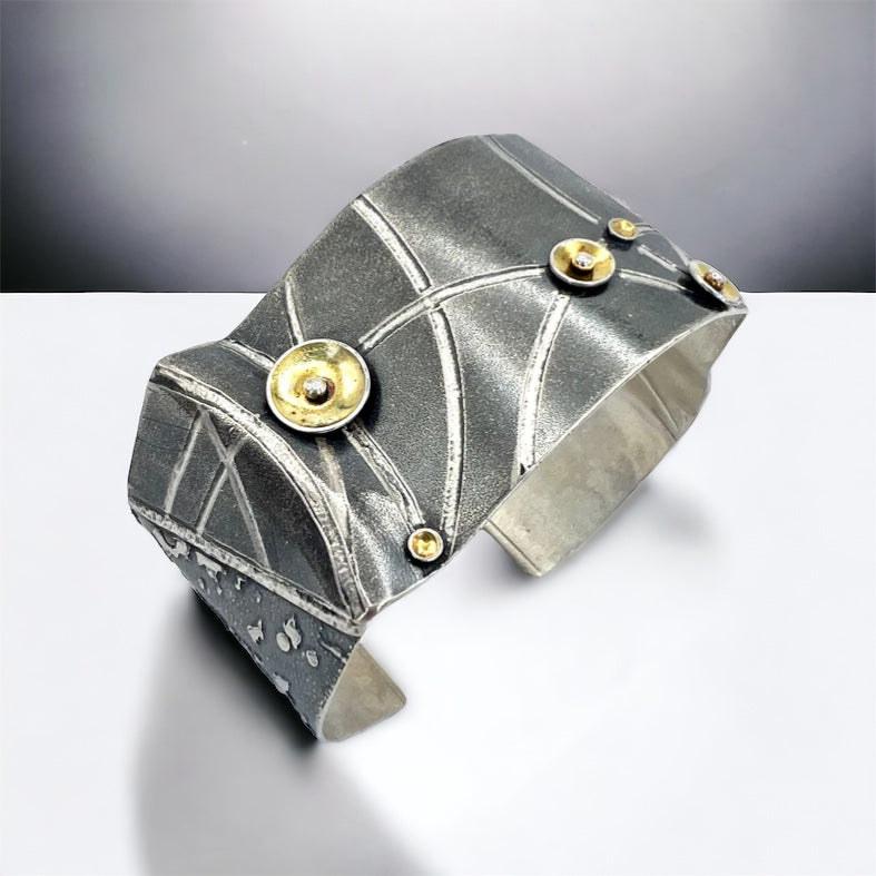 "Angular and Architectural"...Stunning Sterling/24K Cuff