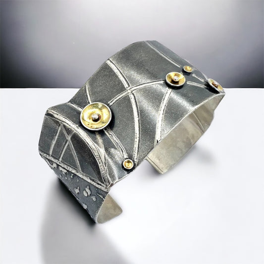 "Angular and Architectural"...Stunning Sterling/24K Cuff
