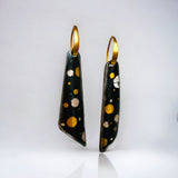 "Polka Dots" Bold black steel, fine silver and 24K gold long dangle earrings 2