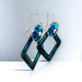 Geometric Enamel dangle earrings in blue, black