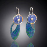 Tropical Leaf Design Enamel Dangle Earrings Green, Purple