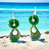 Tropical Open Teardrop Design Enamel earrings Greens, Purple