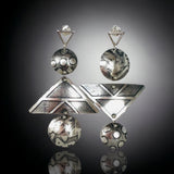 "Asymmetrical and Triangular"... Sterling Etched post Dangle Earrings