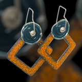 Geometric Enamel dangle earrings in orange, black