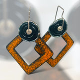 Geometric Enamel dangle earrings in orange, black