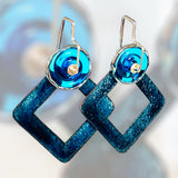 Geometric Enamel dangle earrings in blue, black