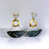 "Sunshine Sail Away"....contemporary steel, 24K gold post back dangles