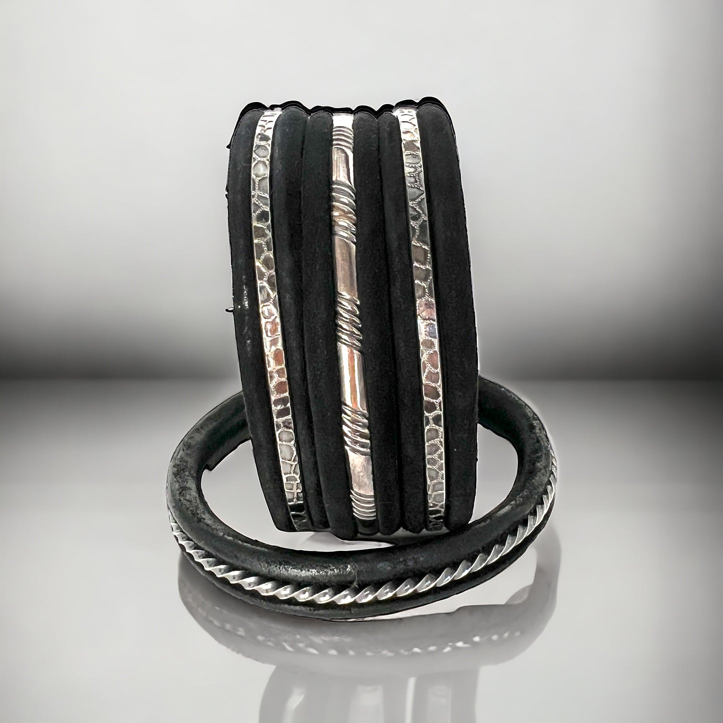 Sterling Silver and Sueded Leather Bangle Bracelets