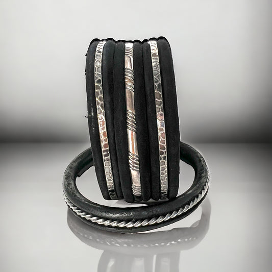 Sterling Silver and Sueded Leather Bangle Bracelets
