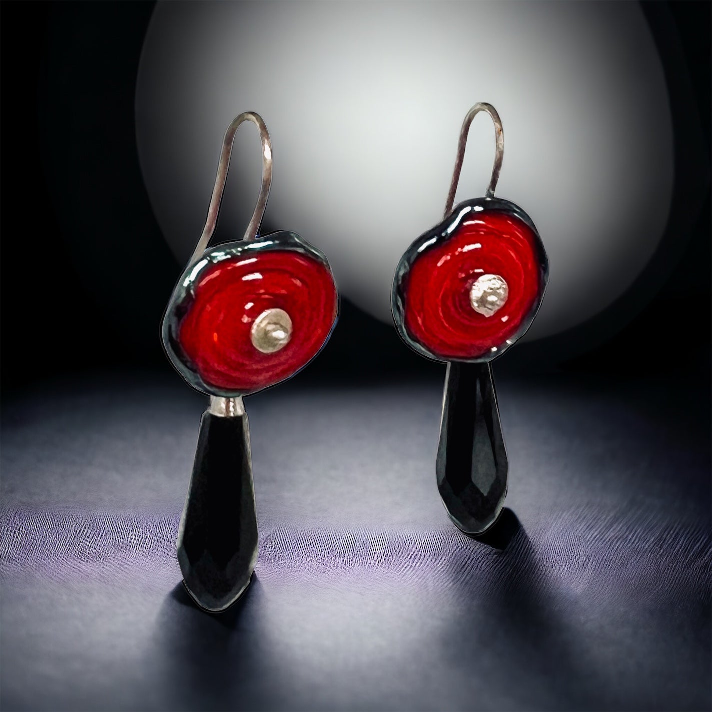 Art deco flair Swarovski crystal dangles in black, red