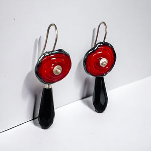 Art deco flair Swarovski crystal dangles in black, red