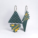 Steel, enamel and 24K gold triangle shape asymmetrical dangles