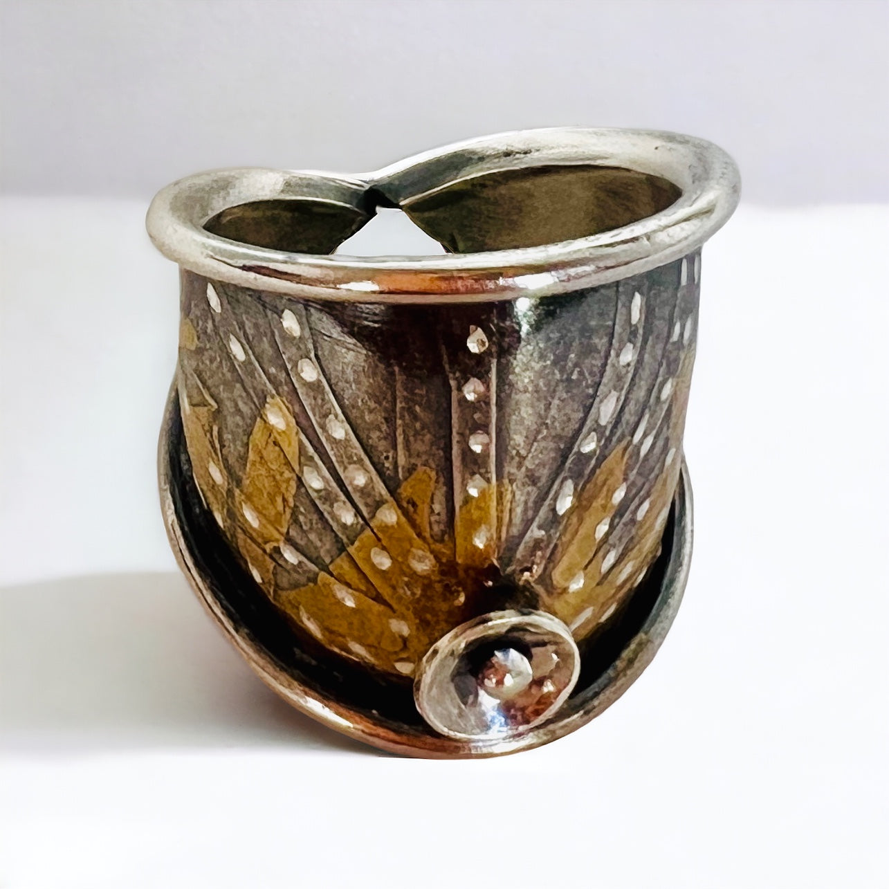 Sterling silver and 24k gold modern cosmic statement ring size 6