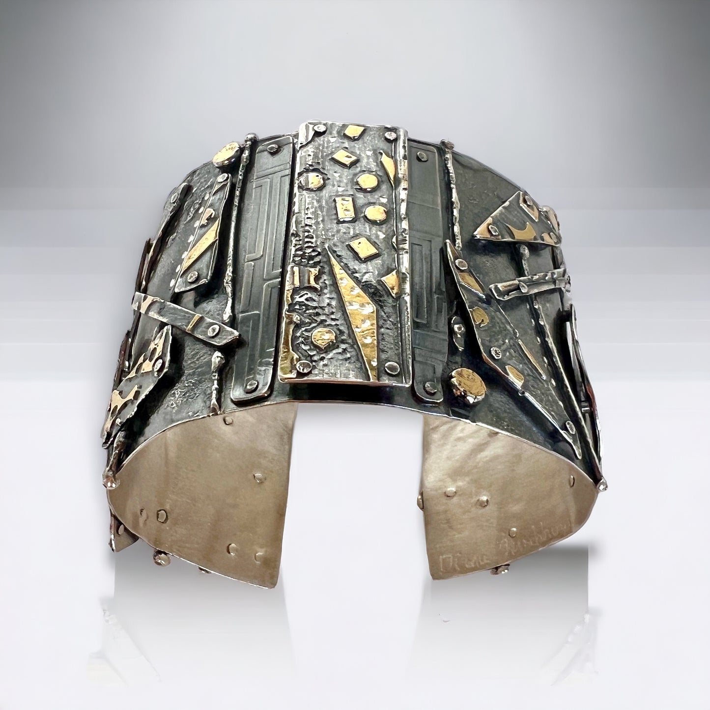 Bold and Riveting Statement Sterling silver and 24K Cuff