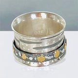 Sterling silver modern spinner ring size 7 1/2 with 24k gold accents