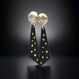 24K Gold meet Enamel...Black dangle earrings