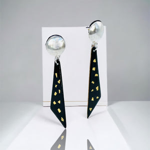 24K Gold meet Enamel...Black dangle earrings