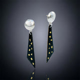 24K Gold meet Enamel...Black dangle earrings