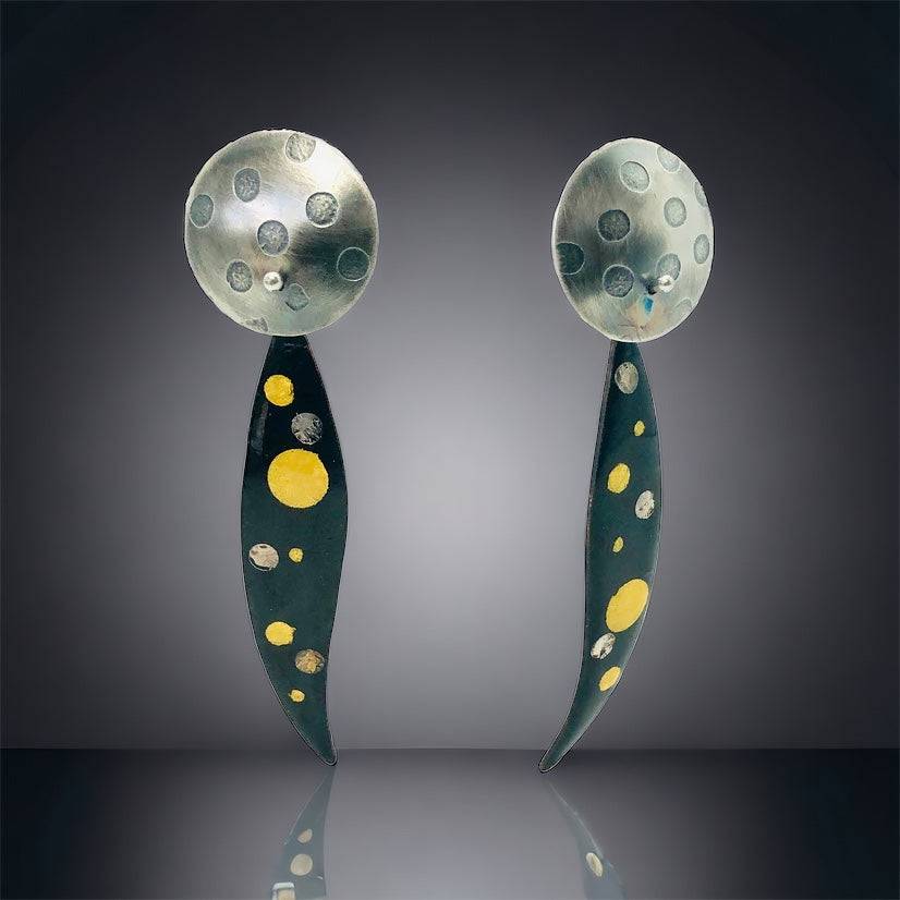 Leaf shape sterling /24K gold/enamel earrings