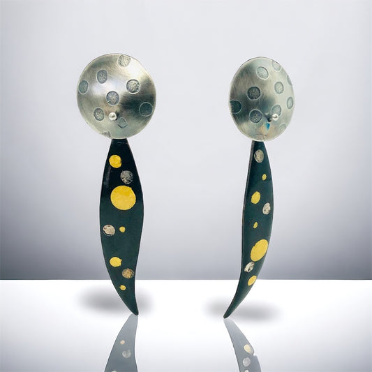 Leaf shape sterling /24K gold/enamel earrings