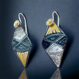 "Rhombus"....contemporary steel and 24K gold dangle earrings