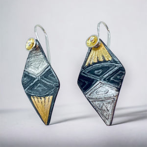 "Rhombus"....contemporary steel and 24K gold dangle earrings