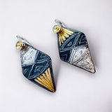 "Rhombus"....contemporary steel and 24K gold dangle earrings