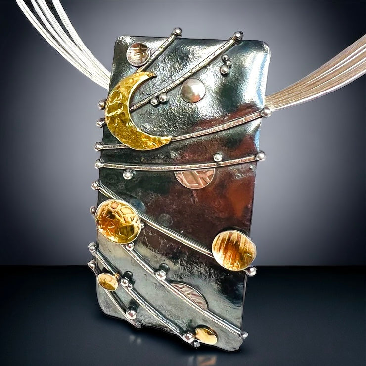 Beautiful Night...24k Gold and Sterling Statement Pendant