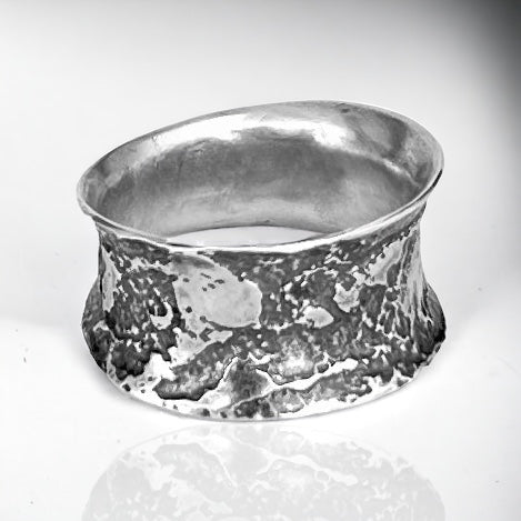 Etched Organic...flared edge sterling ring size 8 1/2