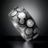 Edgy Polka Dots..handmade ring silver size 8