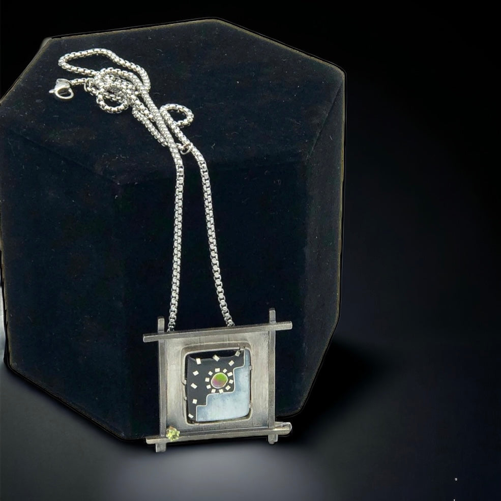 "Sun Up in the Sky"...Cloisonné Necklace with Peridot