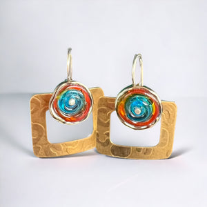 Geometric Nu Gold and Sterling Dangles with Translucent Glass