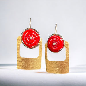 Contemporary "Nu Gold" brass and lamp work glass earrings