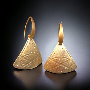 Golden Bronze Triangular Dangles, 24K Gold Plated Ear Wires