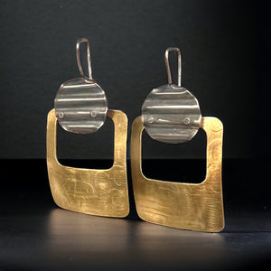 Golden Bronze, Sterling Open Rectangle Dangle Earrings