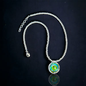 Sterling Silver Necklace with Blue and Green Lamp Work Glass