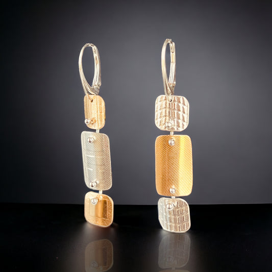 Asymmetrical Contemporary Dangles 3 Sterling/Nu Gold