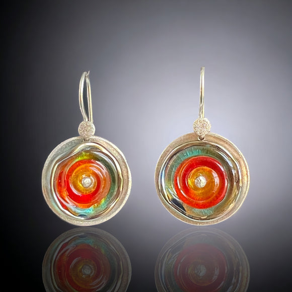 One of a kind kinetic dangle earrings in sterling, translucent glass