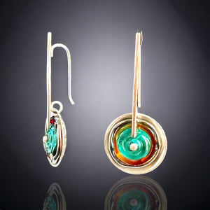 Sterling silver earrings with turquoise and orange translucent lamp work glass