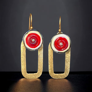 Open Rectangle Dangles Colorful Gold, Red and Ivory