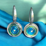 Geometric Bold Blue, Green and Silver Glass Dangles