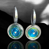 Geometric Bold Blue, Green and Silver Glass Dangles