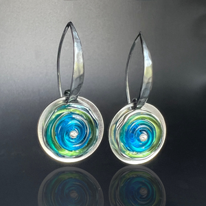 Geometric Bold Blue, Green and Silver Glass Dangles