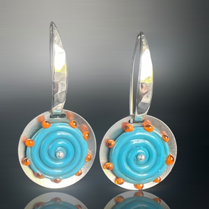 Polka Dots Geometric Bold Turquoise, Orange, Silver Glass Dangles