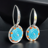 Polka Dots Geometric Bold Turquoise, Orange, Silver Glass Dangles