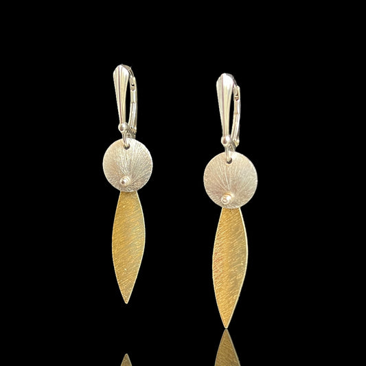 Geometric Leaf Dangle Earrings – Two-Tone Silver & Gold