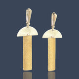 Two tone mostly gold slender rectangle and half moon dangle earrings