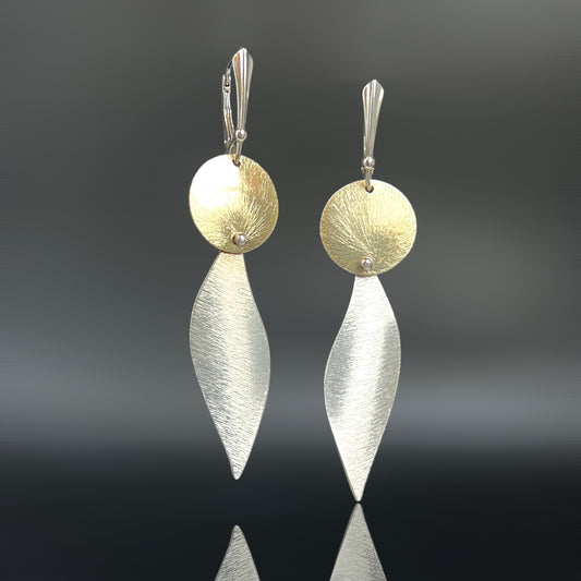 Bold, lightweight leaf and circle geometric design gold and silver dangles