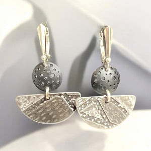 "Half Moon Drops"....contemporary lever back steel dangles etched and hand engraved details!