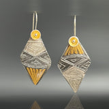 Contemporary steel and 24K gold dangle earrings, flattering asymmetrical design